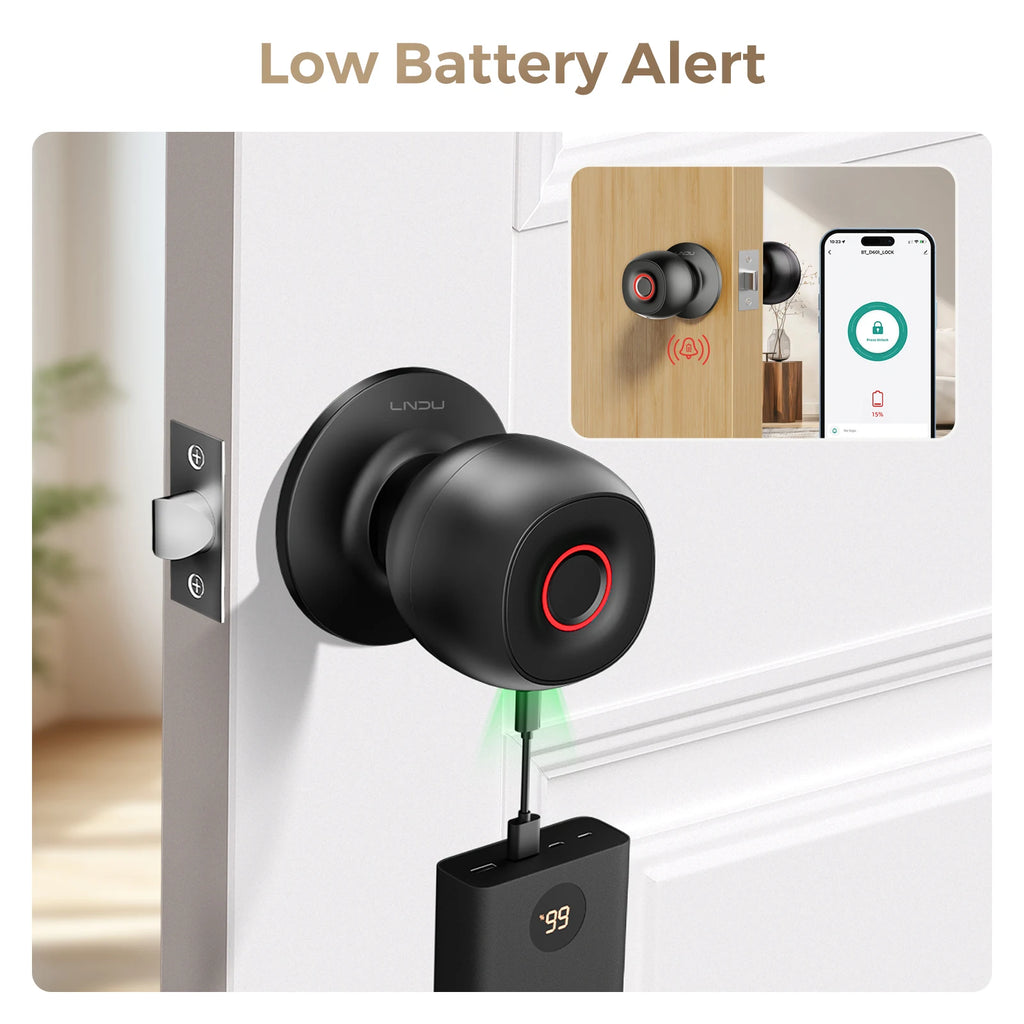 LNDU Smart Lock Fingerprint Door Lock Smart Keyless Door Lock Biometric Entry Bluetooth APP Control Low Battery Alert