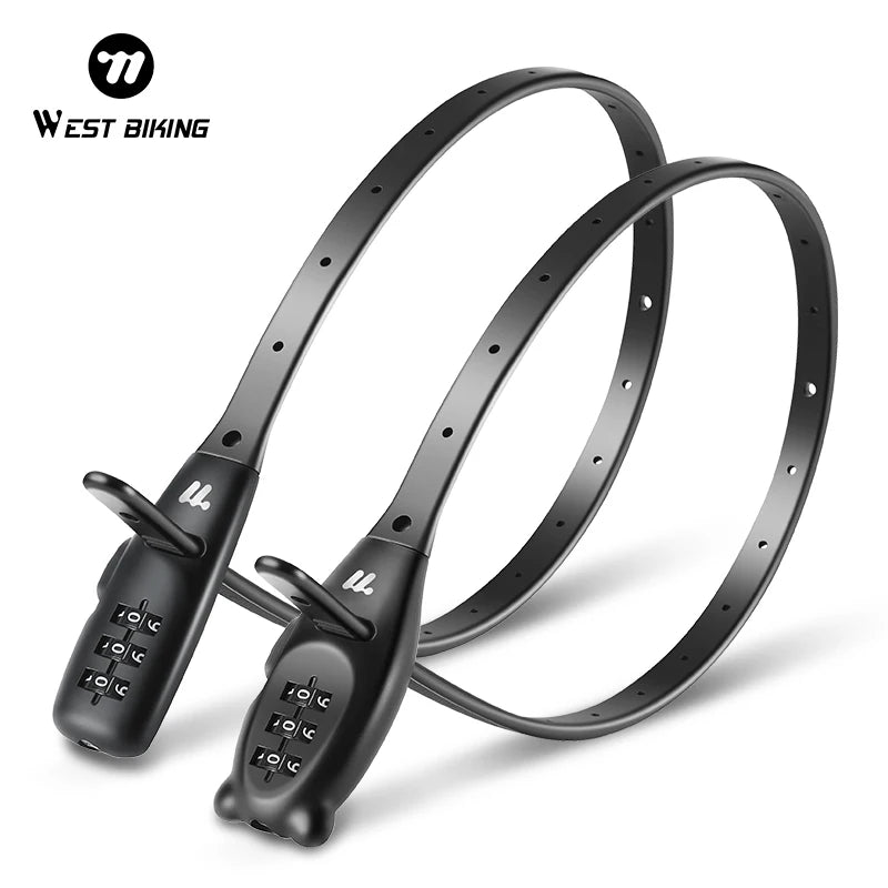 WEST BIKING Bicycle Lock Portable Cable Zinc Alloy Lock Motorcycle Helmet Password Lock Safety Anti-Theft Adjustable Rope Lock