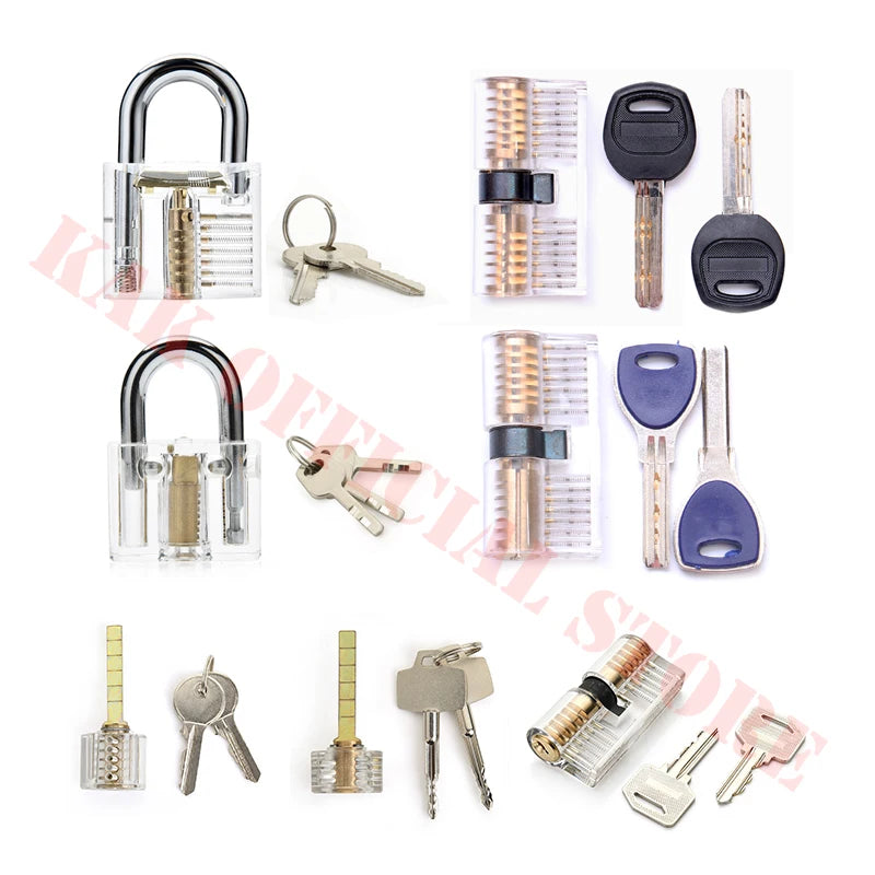 KAK 7PCS Visible Practice PadLock with Keys Transparent Padlock for Traning Skill Locksmith Tools Lockpicking Set for Beginners