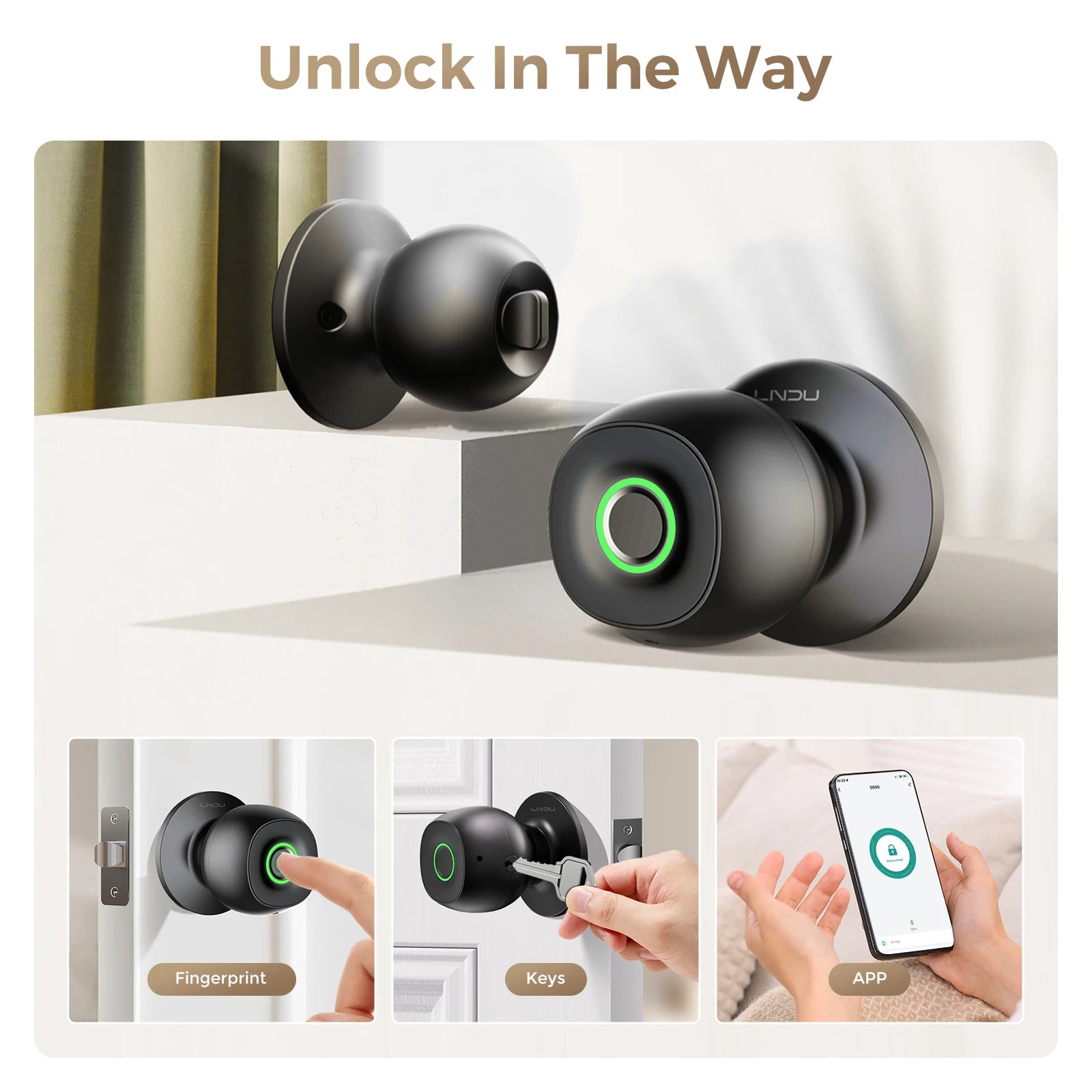 LNDU Smart Lock Fingerprint Door Lock Smart Keyless Door Lock Biometric Entry Bluetooth APP Control Low Battery Alert